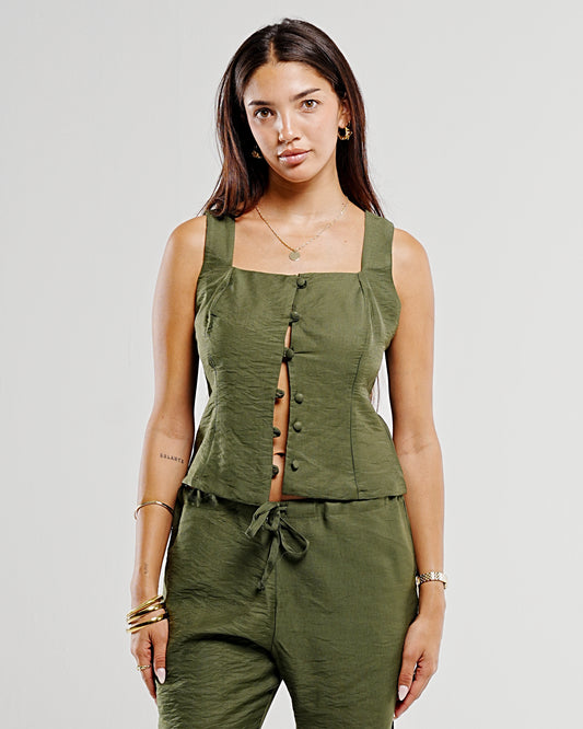 Olive Linen Vest