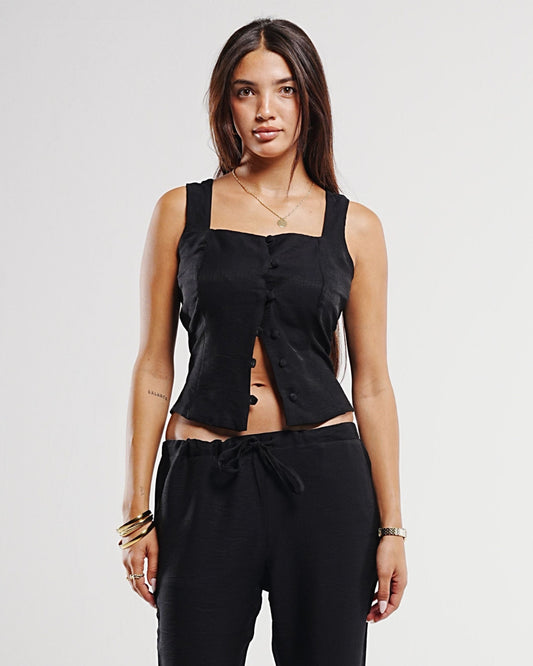 Black Linen Vest
