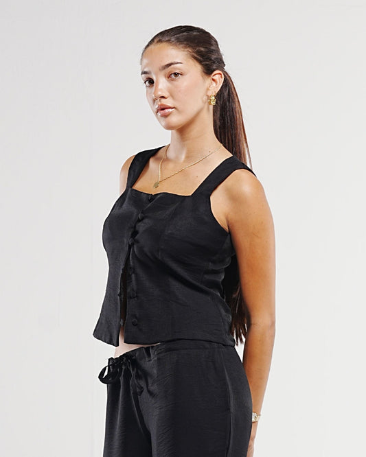 Black Linen Vest